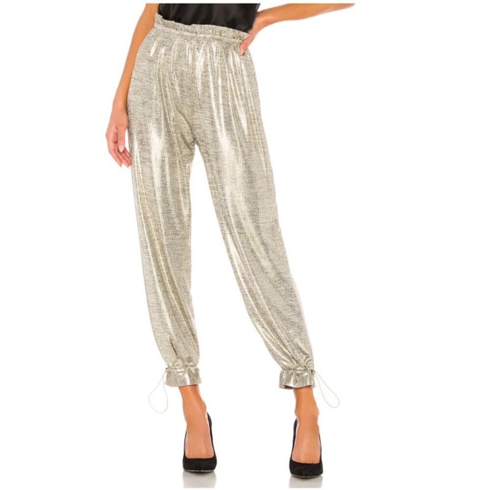 House of Harlow 1960 Shimmery Gold Drawstring Joggers